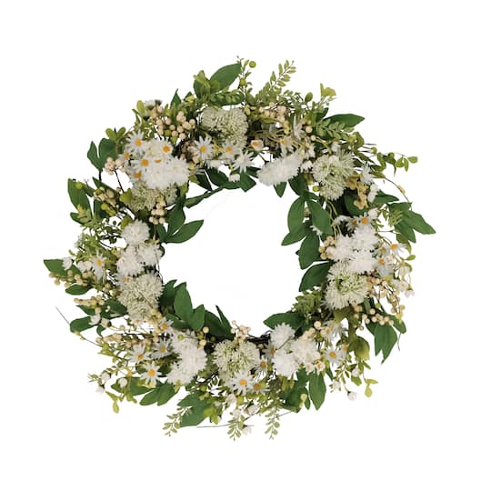 6 Pack: 30&#x22; White Mum &#x26; Daisy Floral Spring Wreath